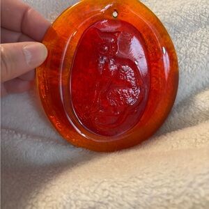 Vintage Orange Blenko Handblown Glass Sitting Cat Sun Catcher